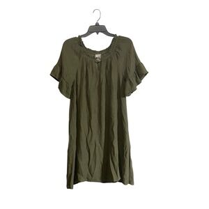 Naif Tunic Dress Small Olive Green Ruffle Sleeve O Ring Popover Boho Casual